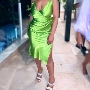 Lime green satin dress